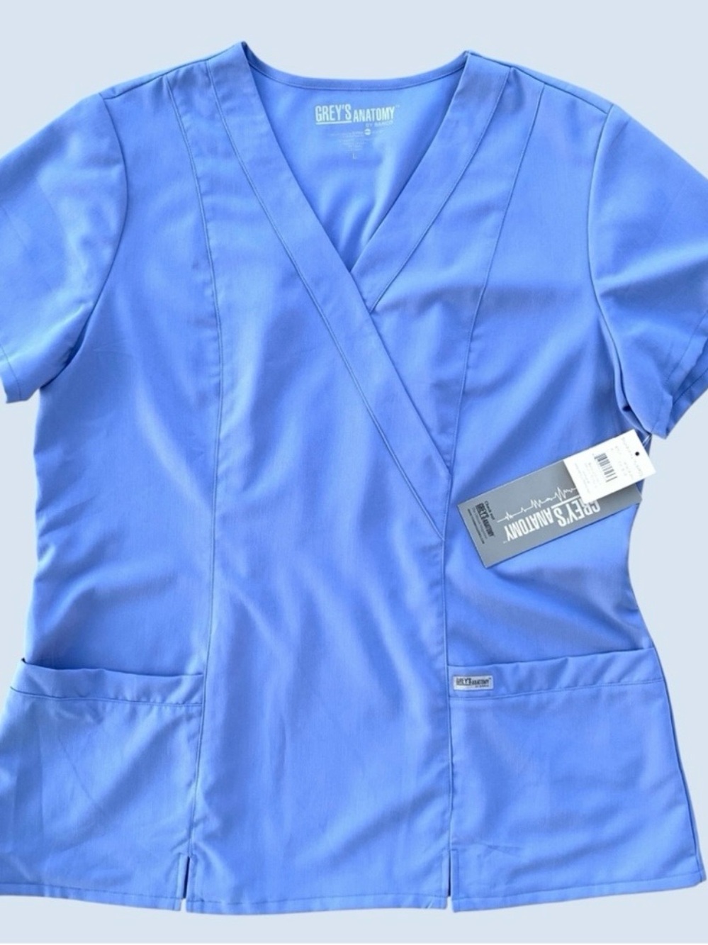Grey's Anatomy Classic Wrap Scrub Top in Baby Blue